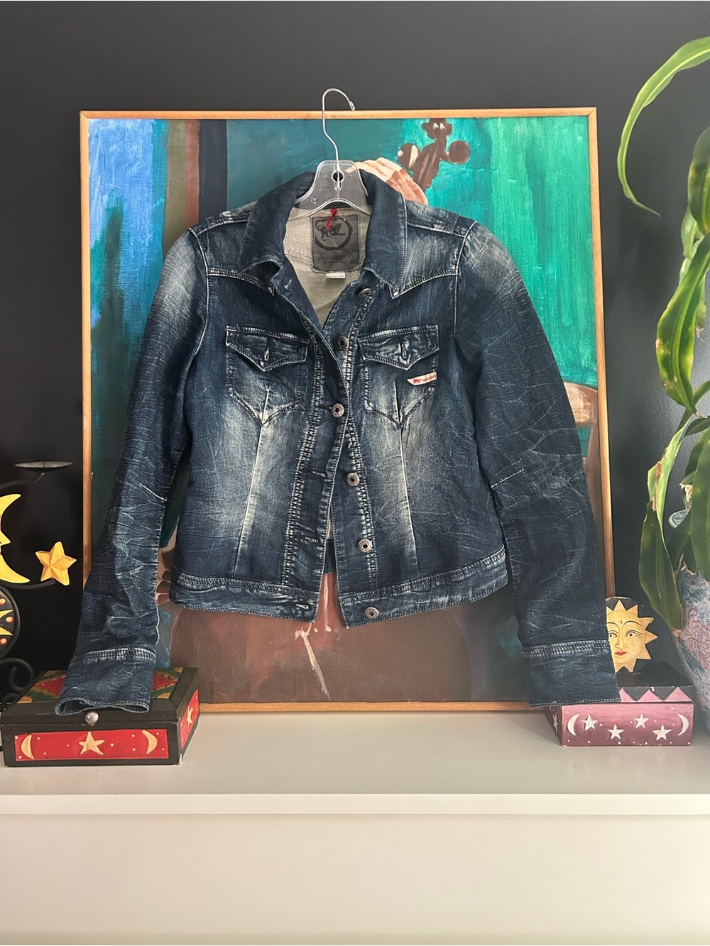 Parasuco Y2K Fitted Denim Jacket Dark Wash Stretch Jean Trucker Women’s XS